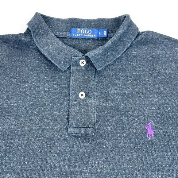 Ralph Lauren Polo Shirt Mens Size Large L Charcoal Gray Short Sleeve Purple Pony - Picture 3 of 8